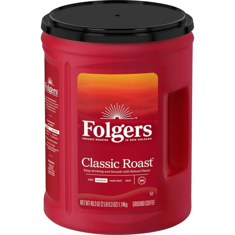 Folgers Classic Roast Medium Ground Coffee 40.3 oz Canister – Rich & Smooth Everyday Coffee