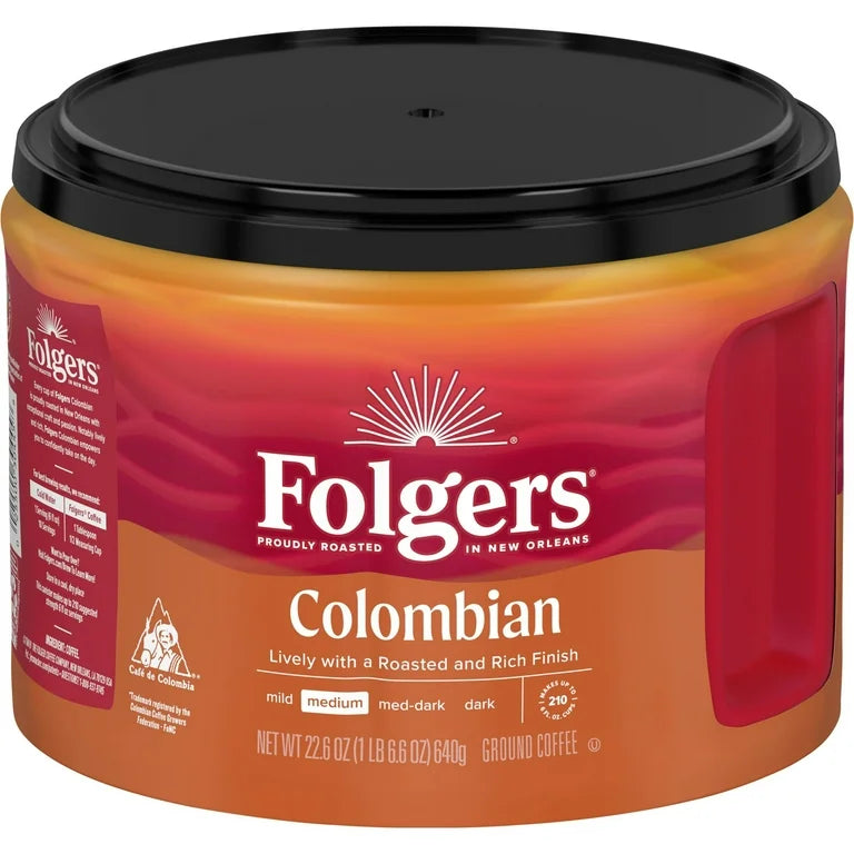 Folgers Colombian Medium Roast Ground Coffee 22.6 oz – 100% Colombian Rich & Smooth Flavor