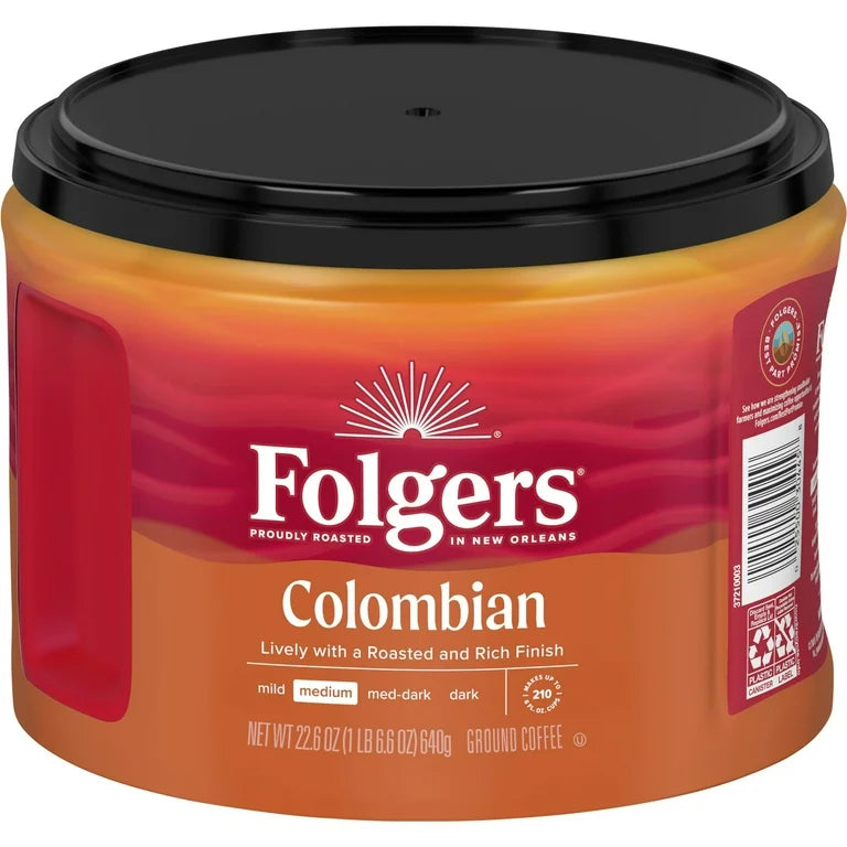 Folgers Colombian Medium Roast Ground Coffee 22.6 oz – 100% Colombian Rich & Smooth Flavor