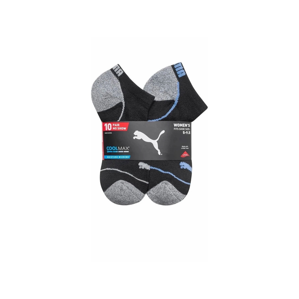 PUMA Women’s CoolMax No Show Socks – 10 Pack, Moisture Wicking, Cushioned Comfort (Fits Shoe Size 5–9.5)