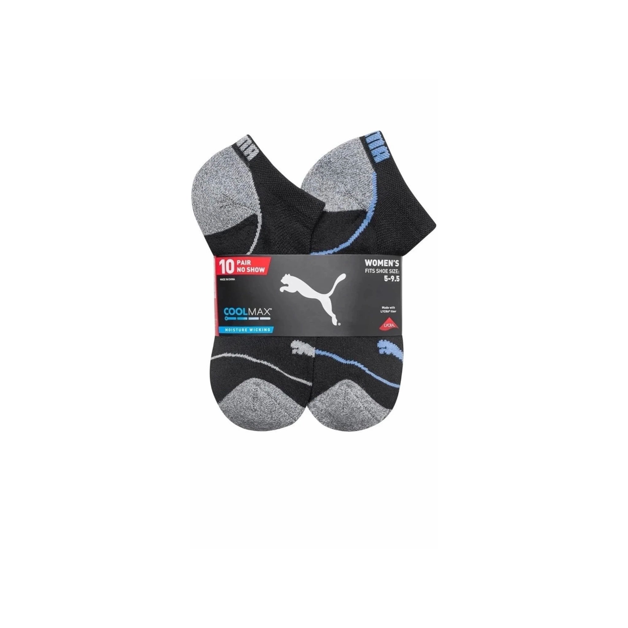 PUMA Women’s CoolMax No Show Socks – 10 Pack, Moisture Wicking, Cushioned Comfort (Fits Shoe Size 5–9.5)