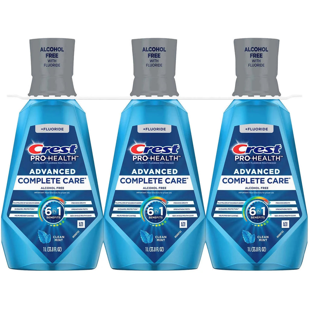 Crest Pro-Health Advanced Complete Care Mouthwash Clean Mint 1L (33.8 fl oz) – Alcohol Free – 6-in-1 Benefits – 3 Pack
