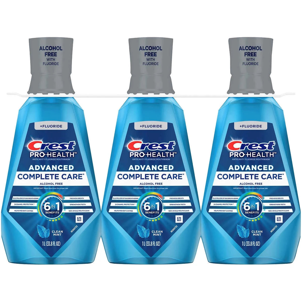 Crest Pro-Health Advanced Complete Care Mouthwash Clean Mint 1L (33.8 fl oz) – Alcohol Free – 6-in-1 Benefits – 3 Pack