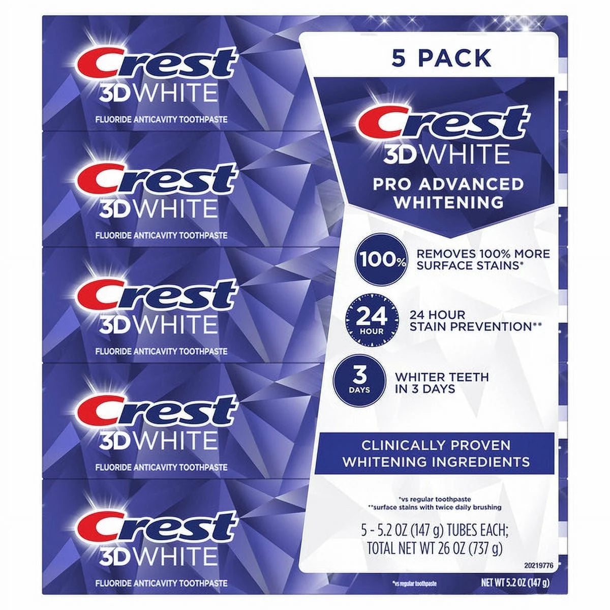Crest 3D White Pro Advanced Whitening Toothpaste 5 Pack