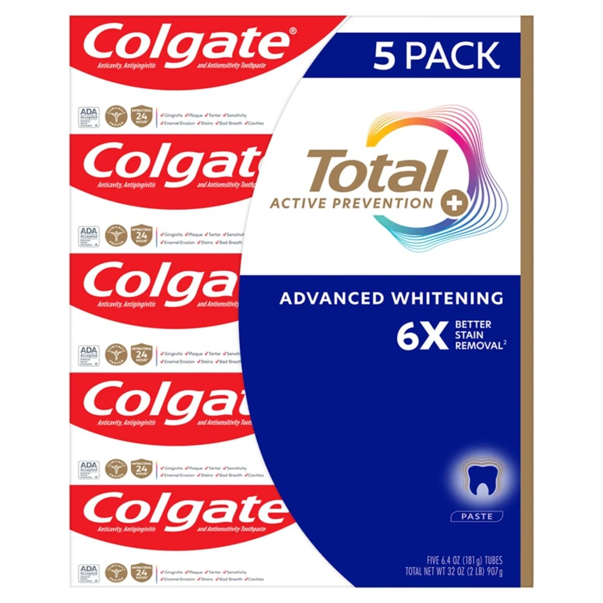 Colgate Total Advanced Whitening Toothpaste 5 Pack – Long Lasting Freshness & Cavity Protection