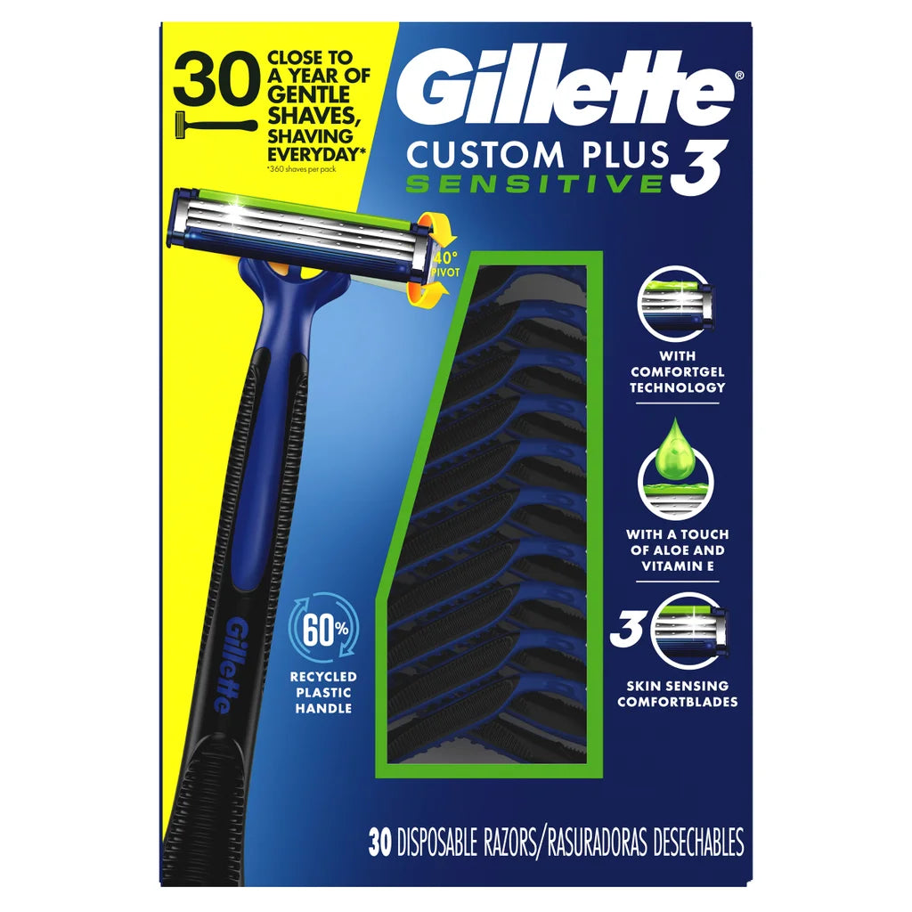 Gillette Custom Plus 3 Disposable Razors – 30 Pack