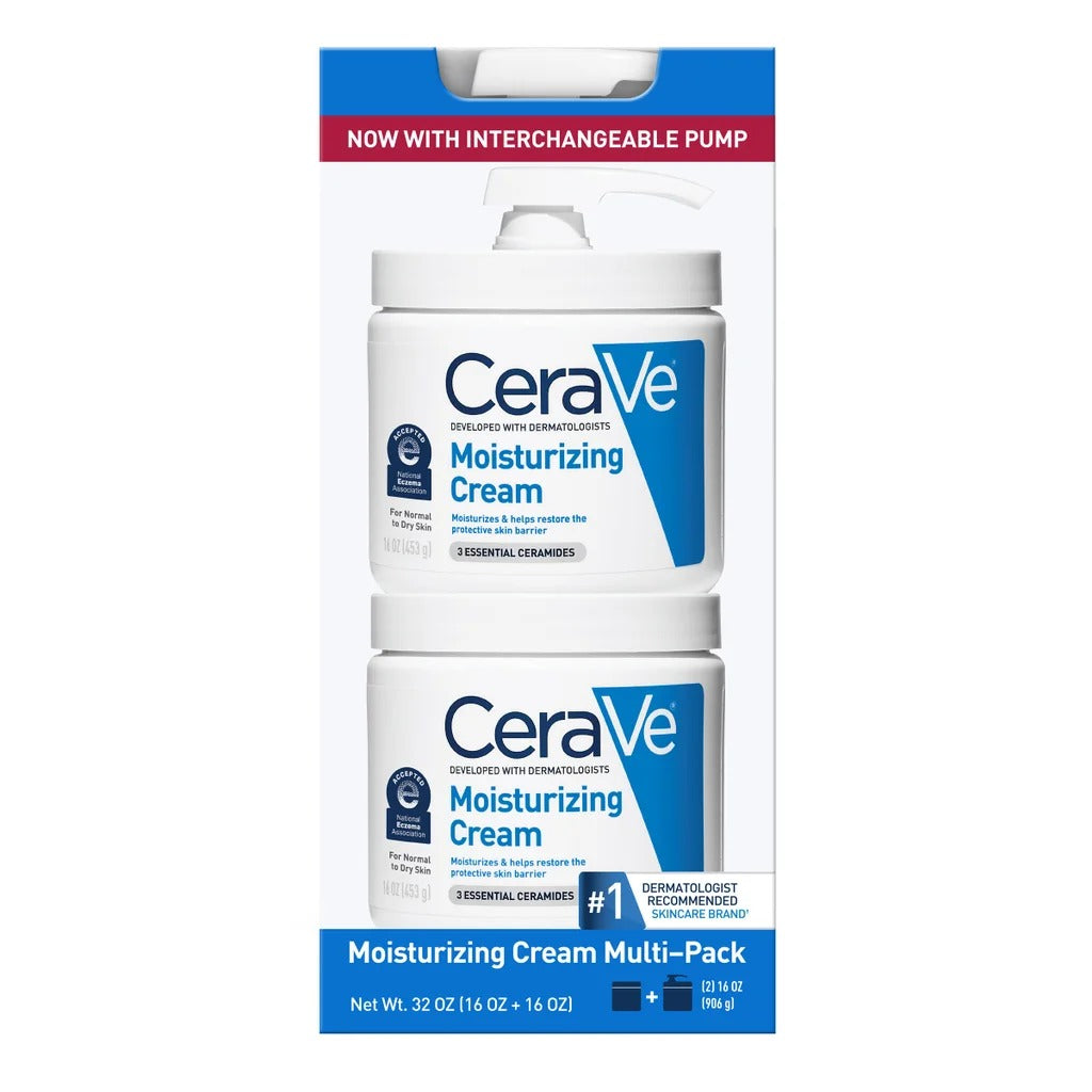CeraVe Moisturizing Cream 16oz + 16oz Multi Pack | Daily Face & Body Moisturizer for Dry Skin | With 3 Essential Ceramides