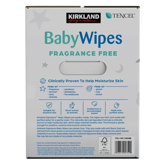 Kirkland Signature Baby Wipes Fragrance Free 900 Count | Hypoallergenic & Ultra Soft | Flip-Top Packs