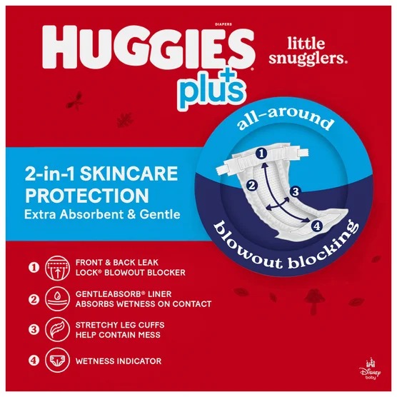 Huggies Plus Little Snugglers Size 1 Diapers (8–14 lb) 192 Count | Hypoallergenic & Leak Protection | Ultra Soft Baby Diapers