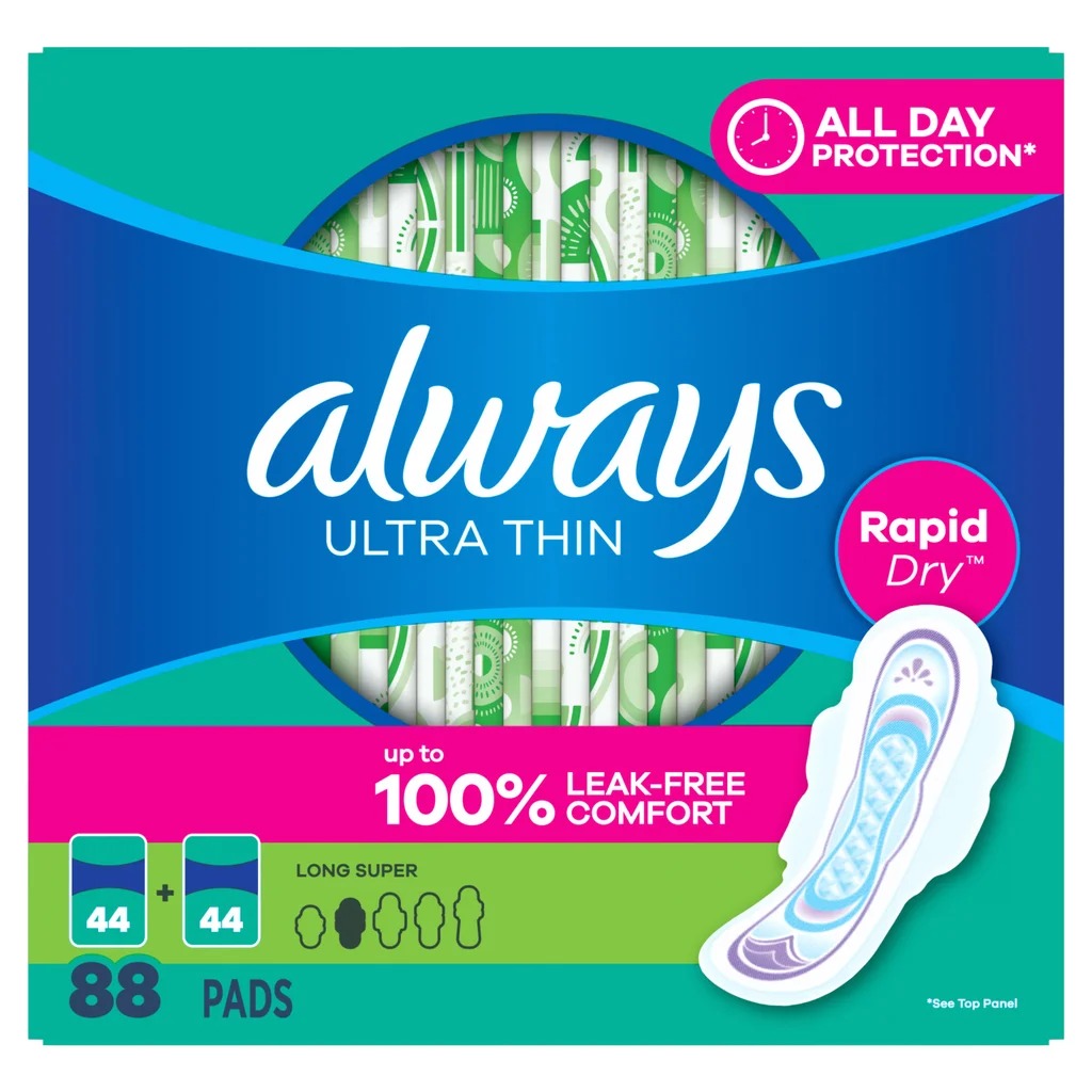 Always Ultra Thin Sanitary Pads 88 Count | RapidDRY Leak Protection | Unscented Feminine Care