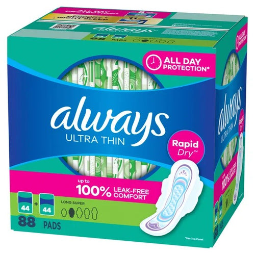 Always Ultra Thin Sanitary Pads 88 Count | RapidDRY Leak Protection | Unscented Feminine Care