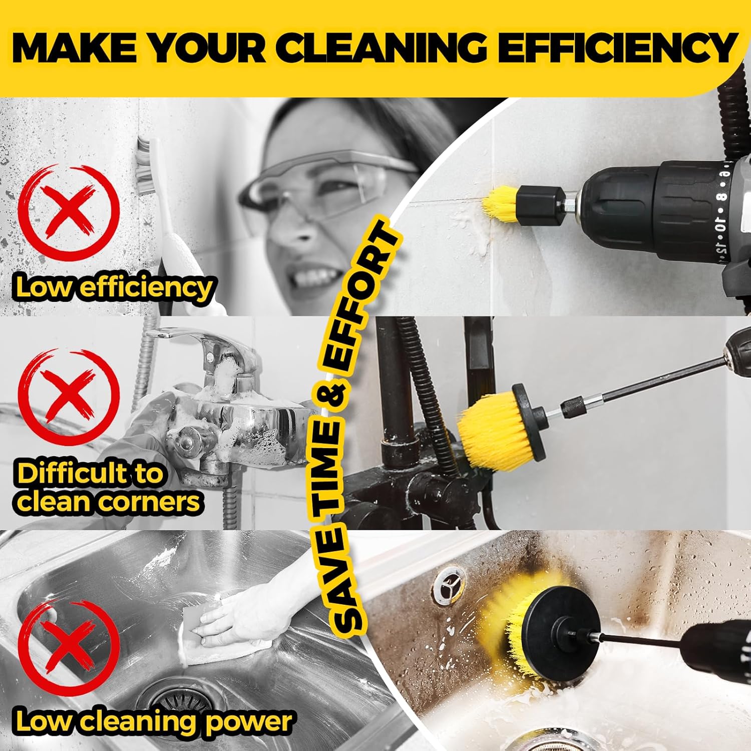 Drill Brush Cleaning Set – Power Scrubber for Bathroom & Grout